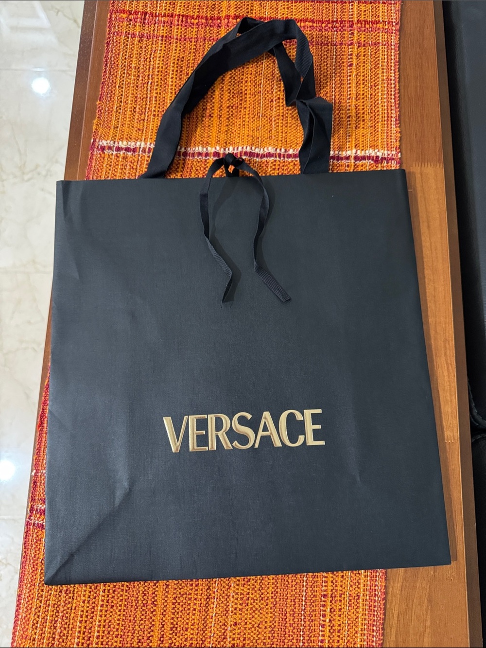 Versace Black Paper Tote with Gold Logo